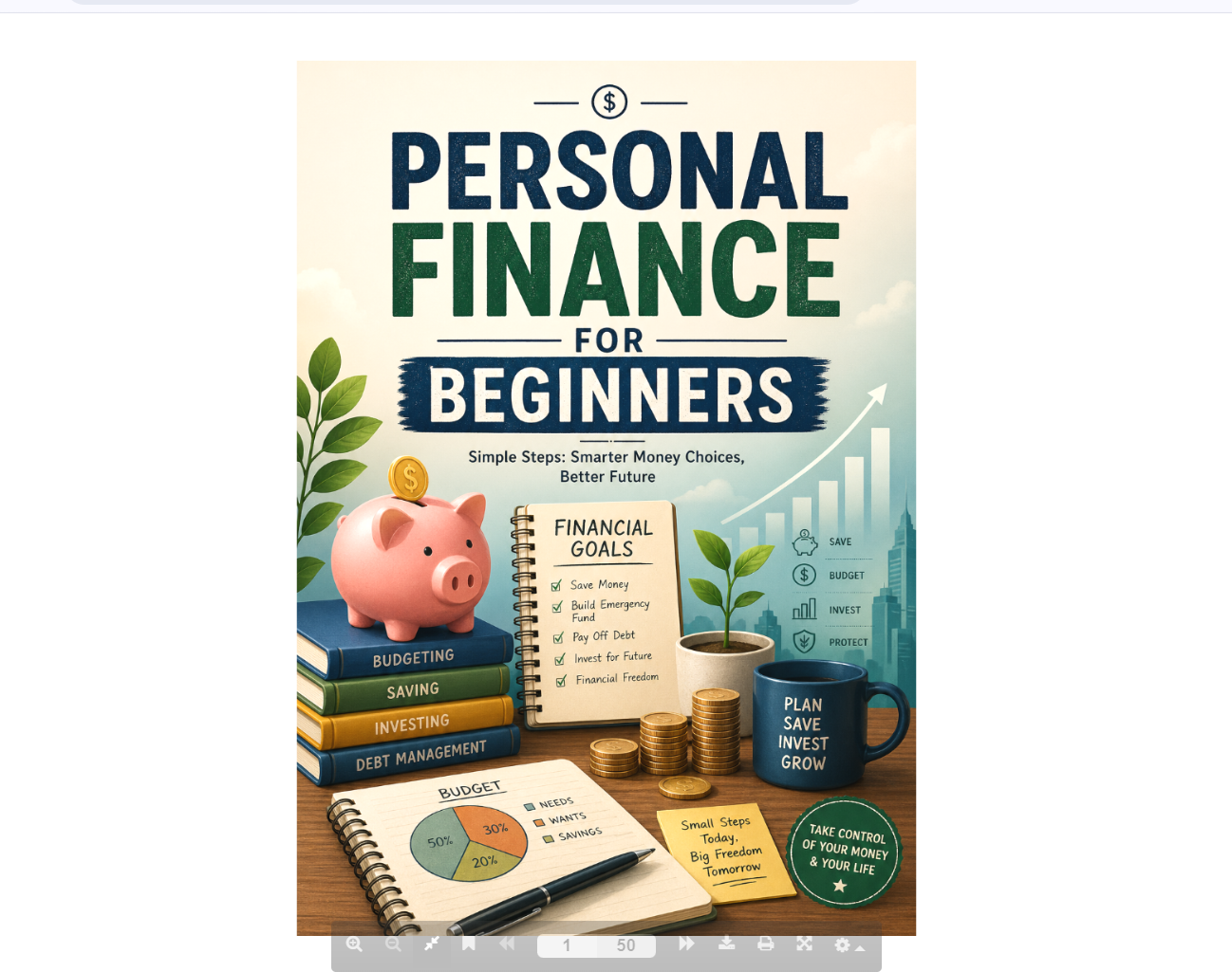 Generated AI cover for Personal Finance For Beginners with piggy bank, books, and budget illustrations