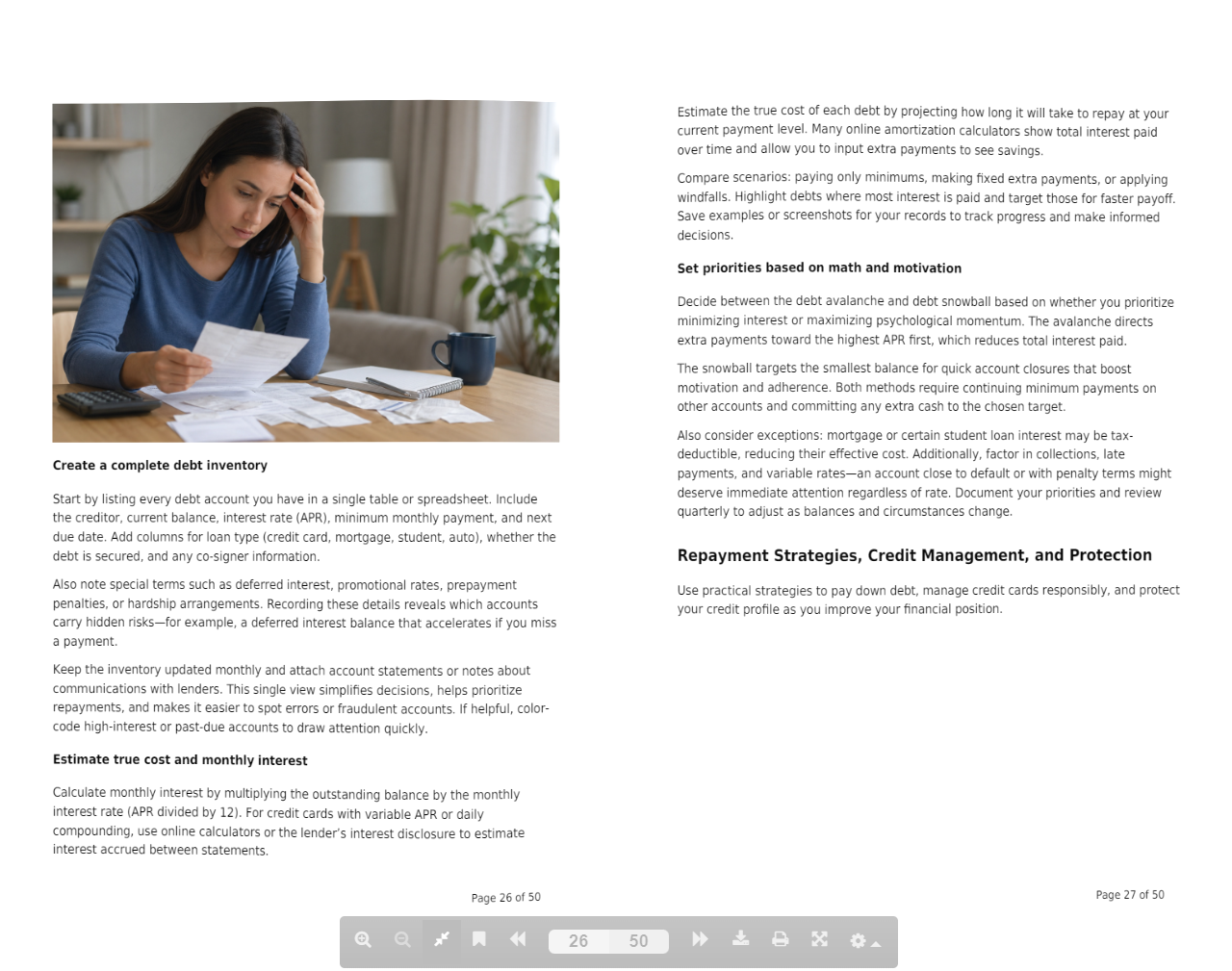 Real interior pages of the generated ebook with body copy, headings, and a contextual photograph